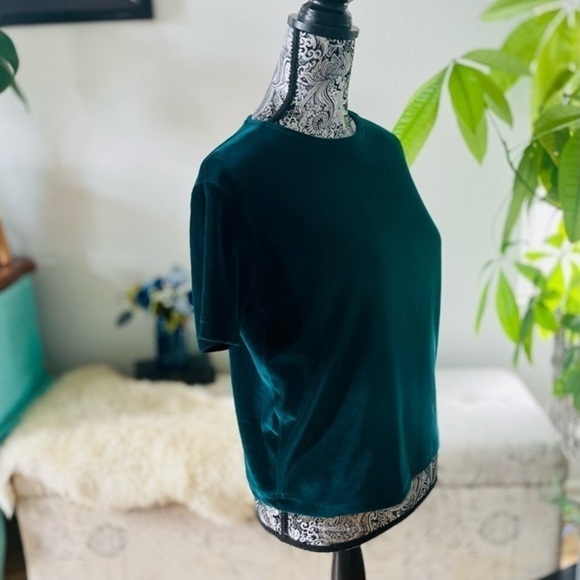 Hunter Green Velvet Velour Crewneck Short Sleeve Top Blouse, Size M - Picture 4 of 7